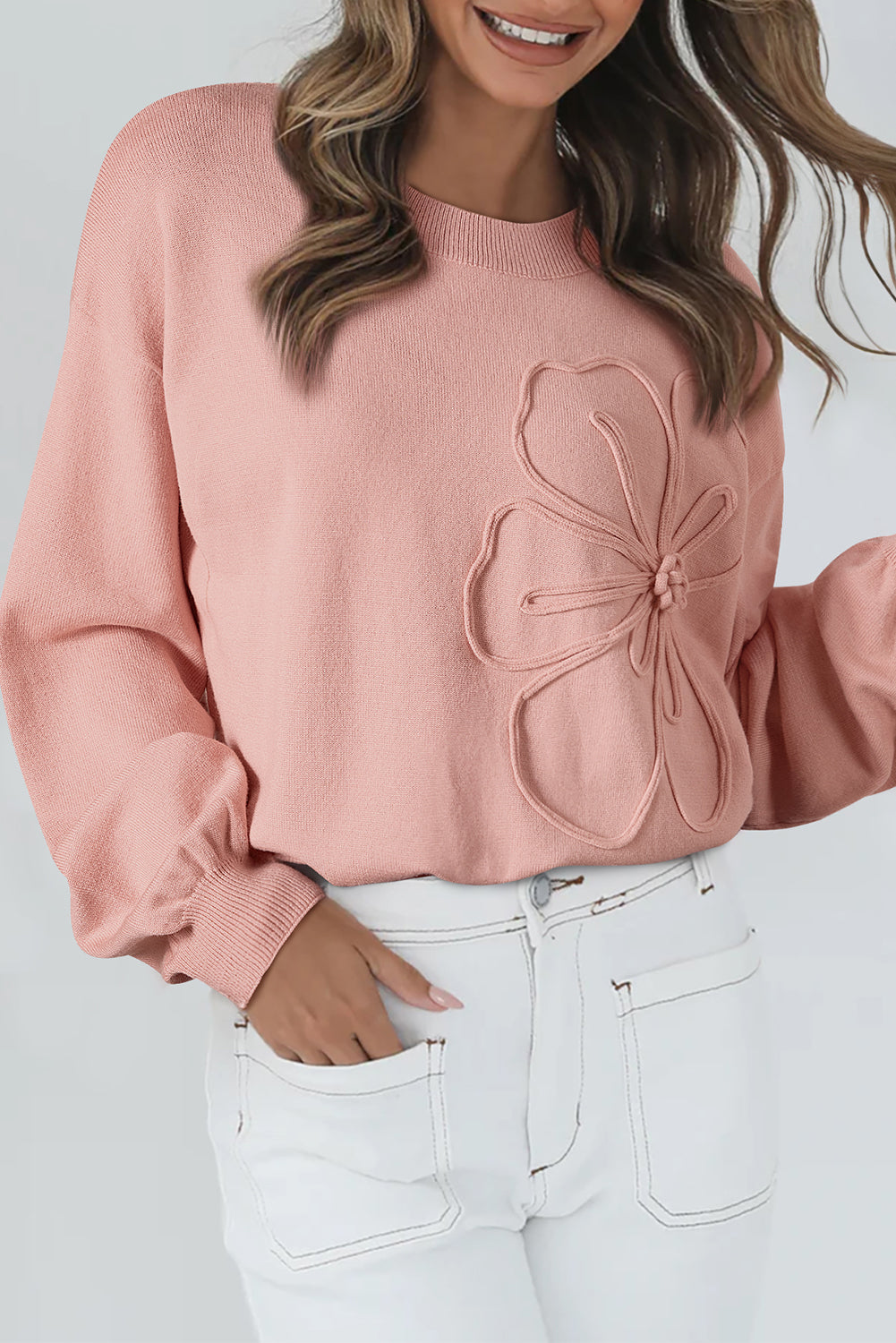 Debbie Flower Detail Drop Shoulder Sweater
