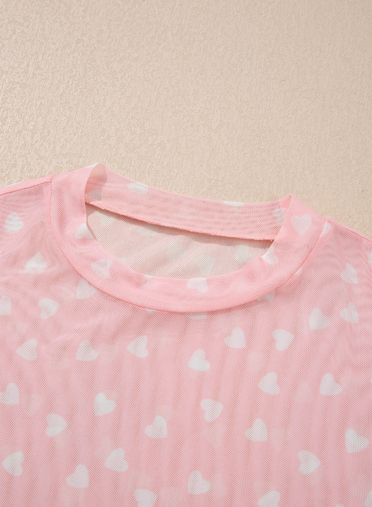 Lovely Heart Print Mesh Short Sleeve Top