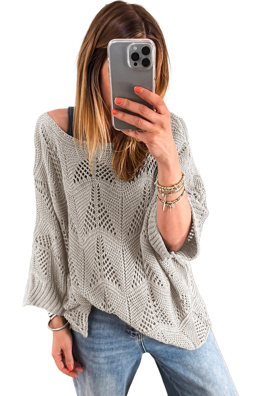 Angelina Crochet Half Sleeve Slouchy Sweater