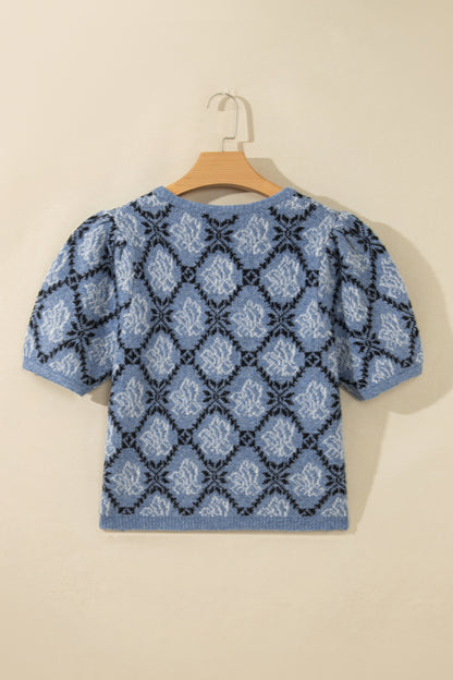 Modern Damask Print Button Down Cardigan