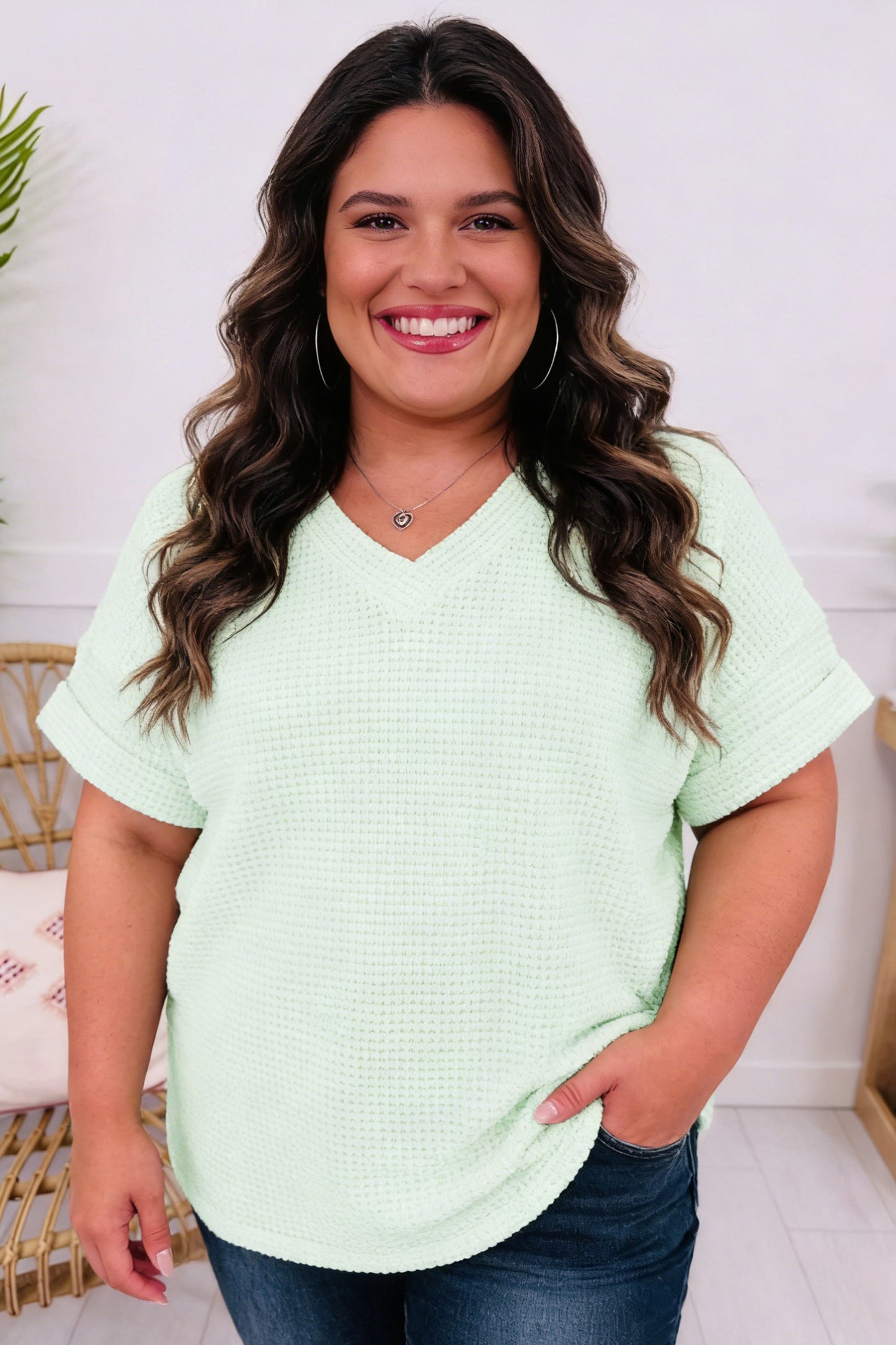 Curvy Lavender Waffle Knit Top