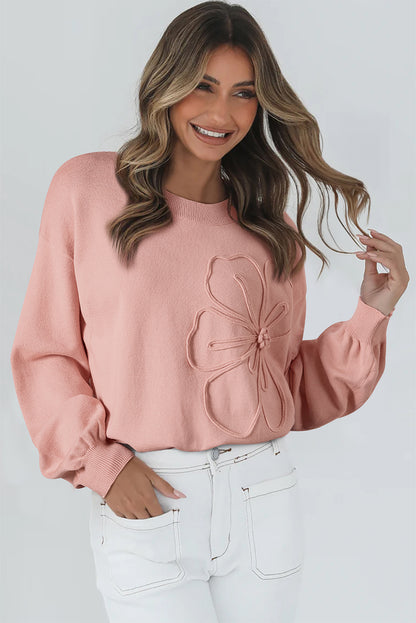 Debbie Flower Detail Drop Shoulder Sweater