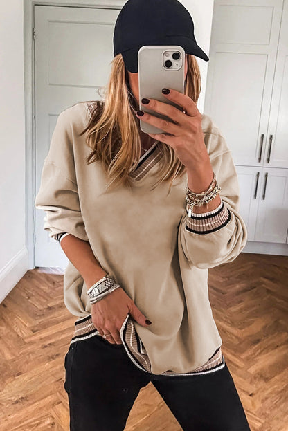 Kristen Varsity Contrast Trim V Neck Pullover