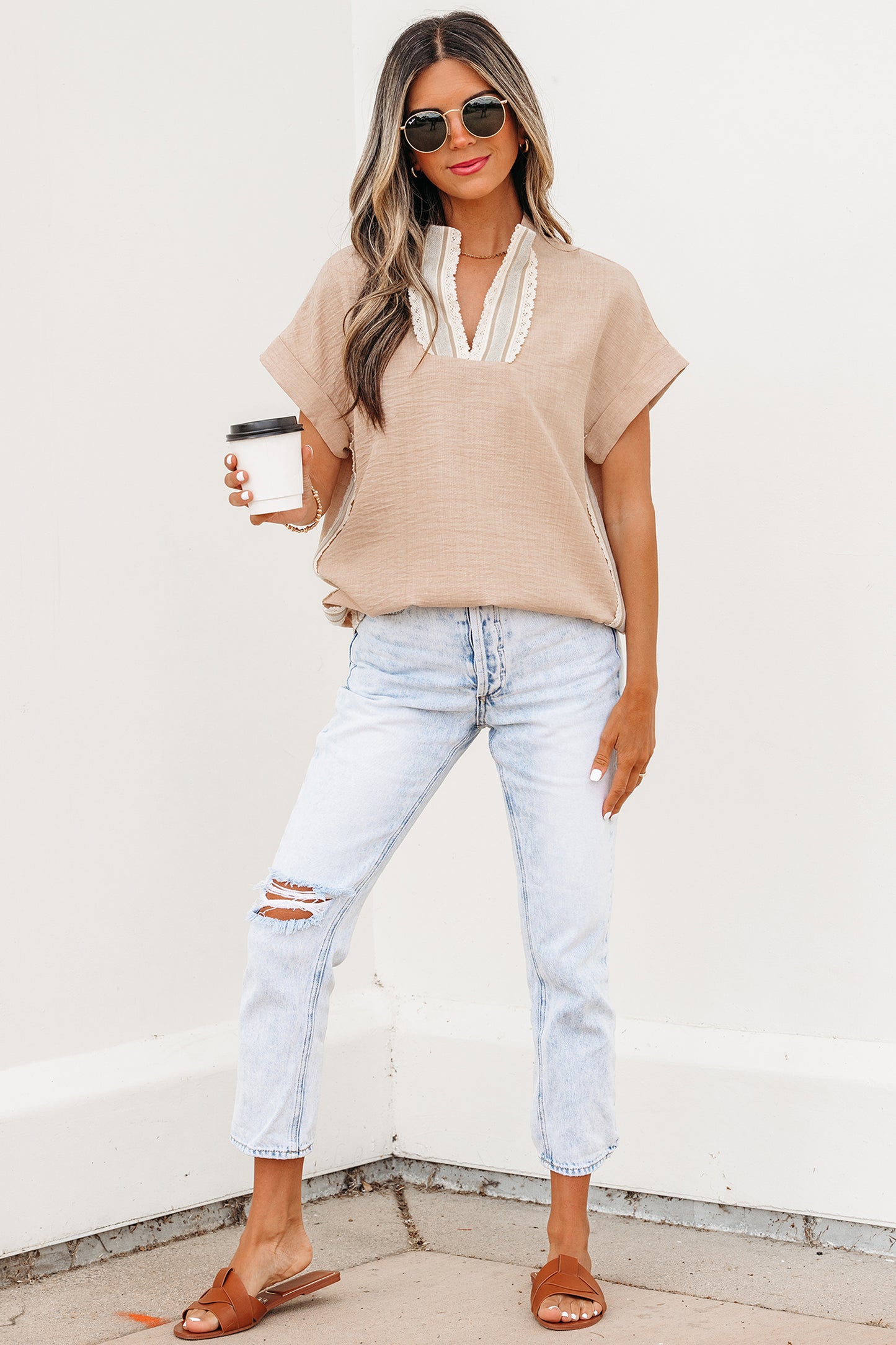 Serena Crochet Accent Summer Blouse