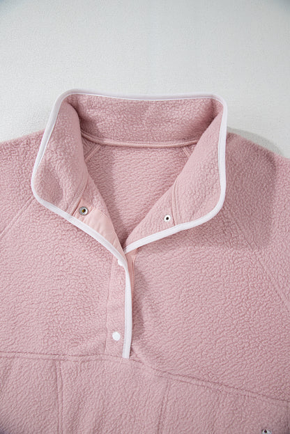 Blush Pink Half Button Zip Pocket Plush Pullover