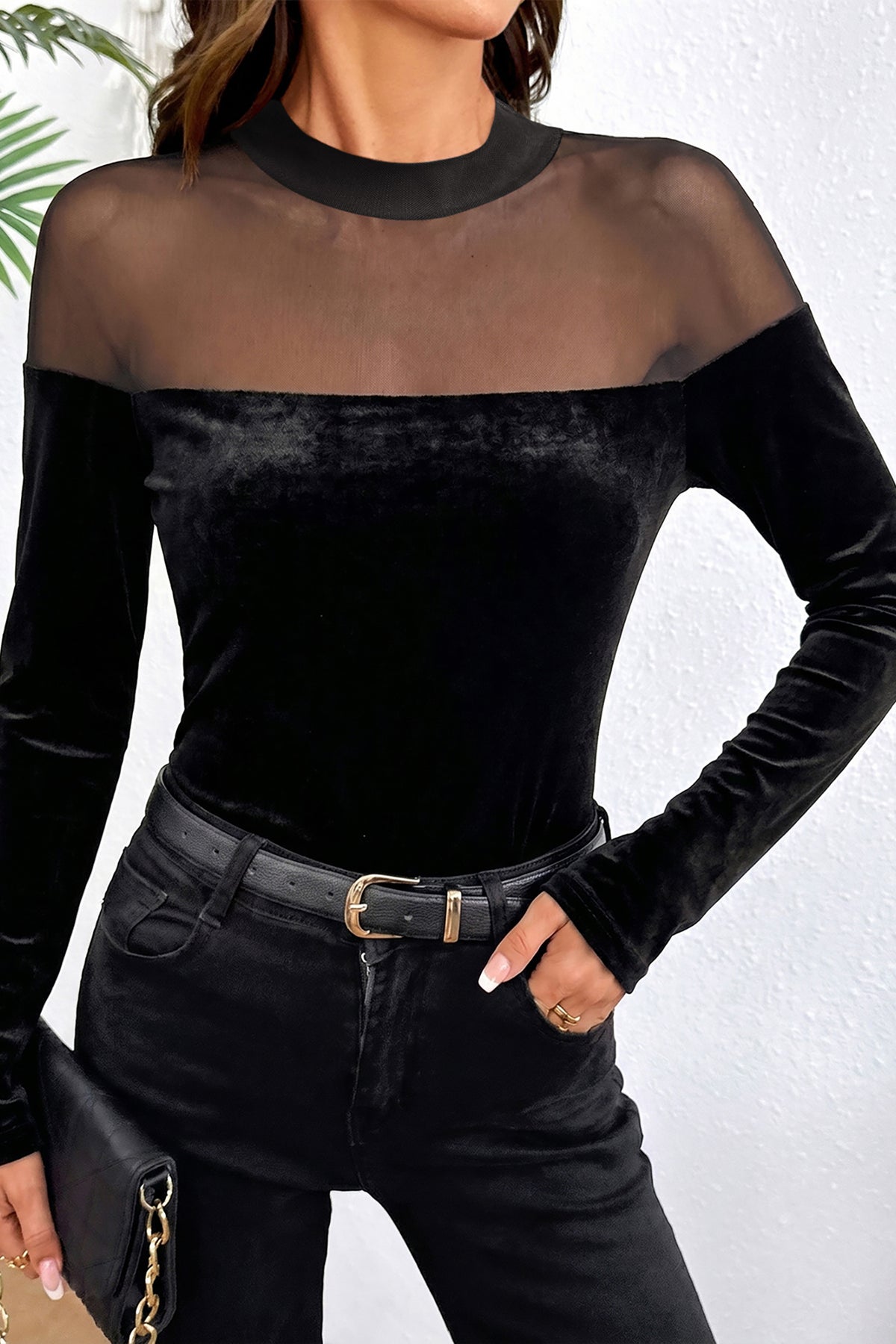 Karen Mesh Velvet Contrast Top