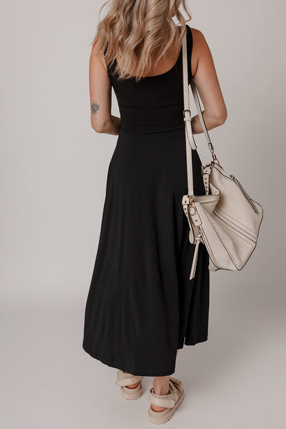 Seasonless Solid Slit Midi Dress