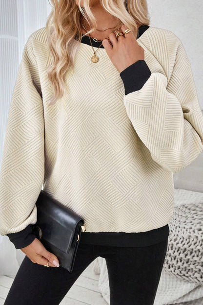 Contrast Edge Textured Raglan Sleeve Top