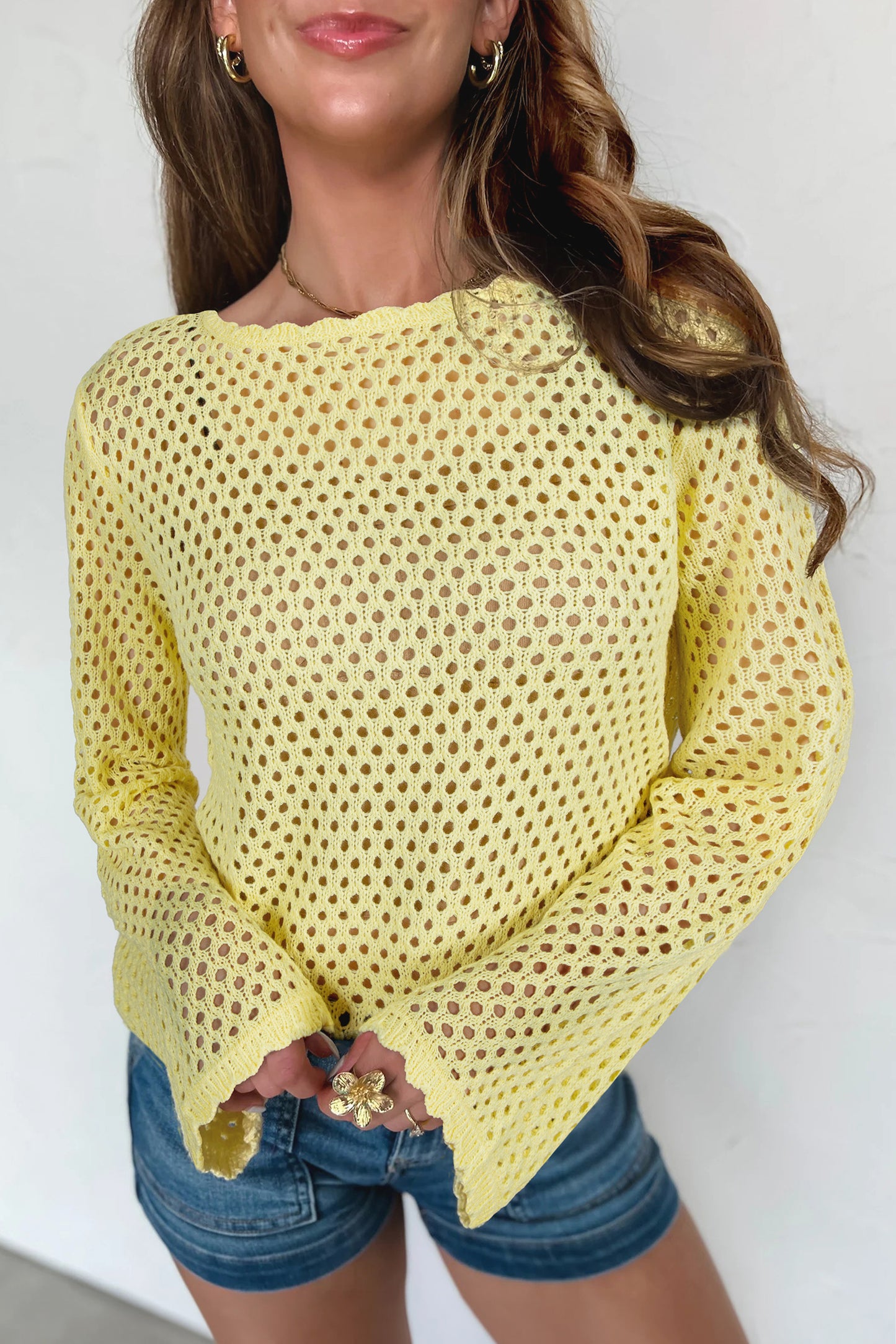 Joy Eyelet Scalloped Trim Bell Sleeve