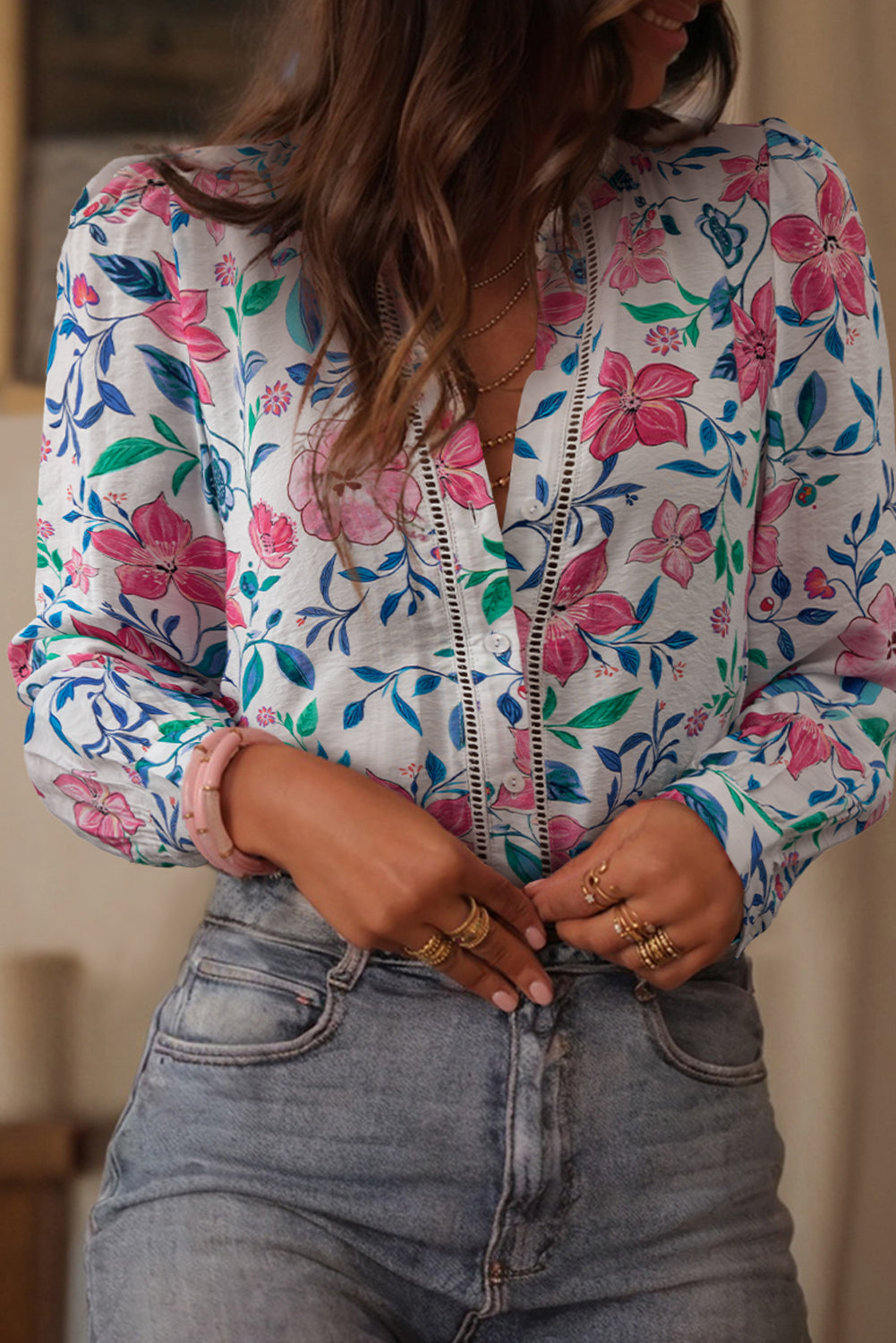 Delicate Floral Lace Detail Blouse