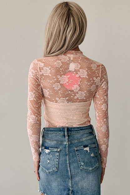 Kallie Mock Neck Floral Lace Mesh Top