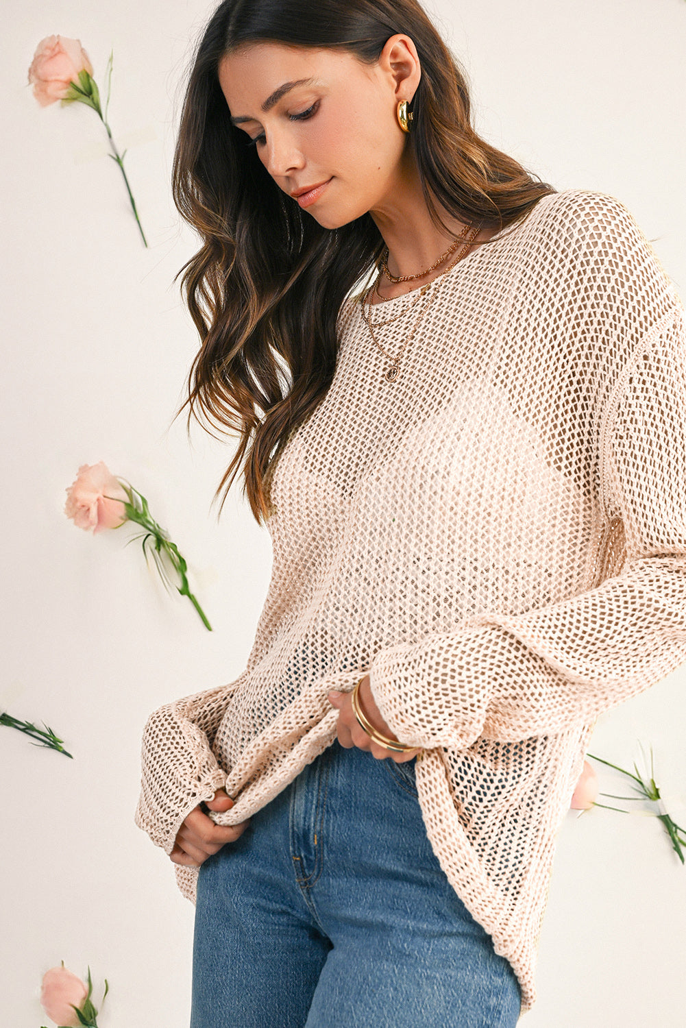 Lynne Crochet Drop Shoulder Sweater