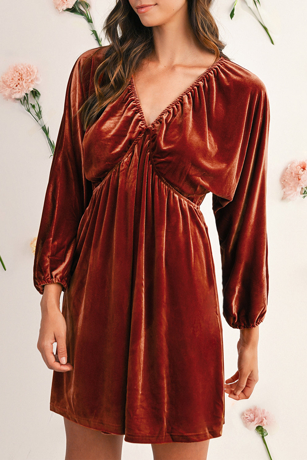 Miranda Velvet V Neck Long Sleeve Dress