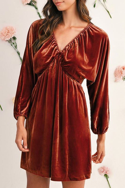 Miranda Velvet V Neck Long Sleeve Dress