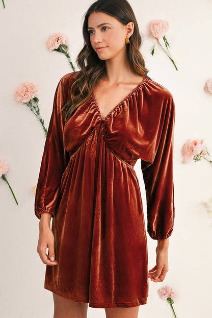Miranda Velvet V Neck Long Sleeve Dress