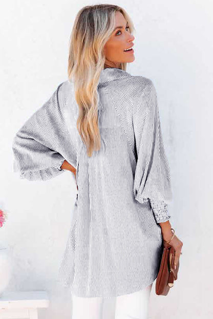 Sagamore Buttoned Striped Shirred Cuff Blouse