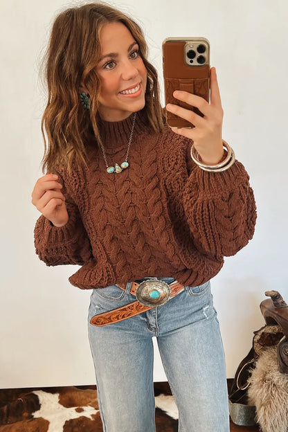 Coffee Chunky Cable Knit Sweater