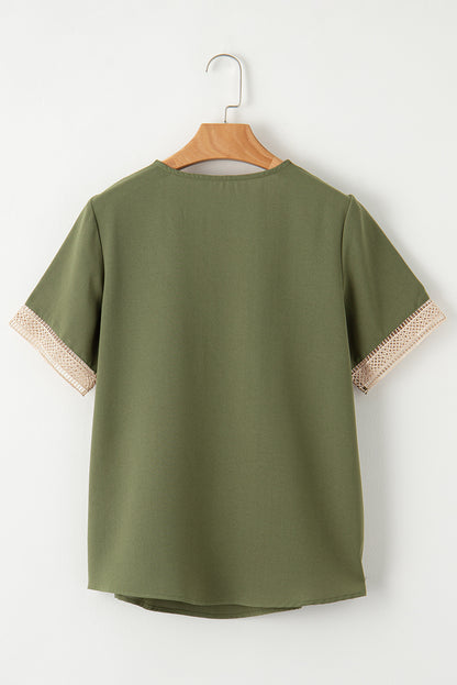 Shauna Lace Trim V Neck Short Sleeve Blouse