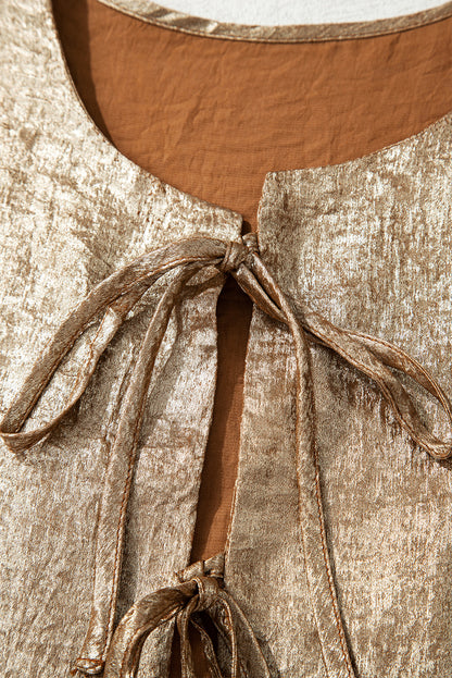 Golden Metallic Ribbon Front Baby Doll Blouse