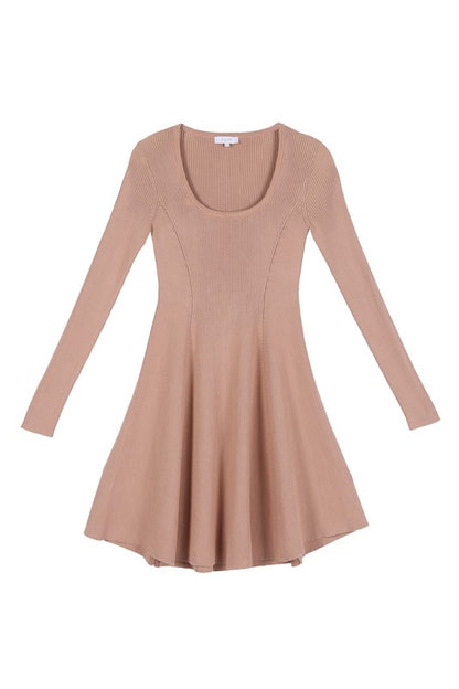 Solid Color Knitted Fit and Flare Dress