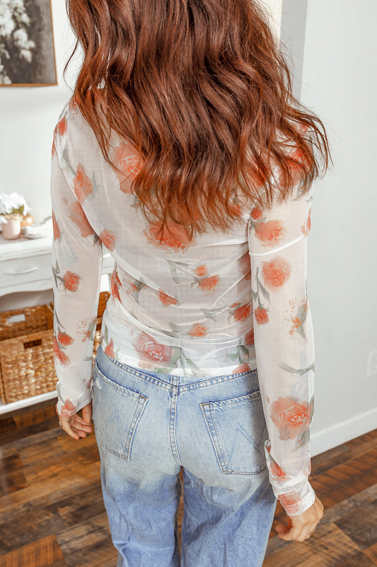 Spring Blossom Mesh Long Sleeve Top