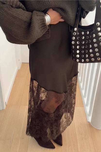 Alyssa Dark Brown Lace Skirt