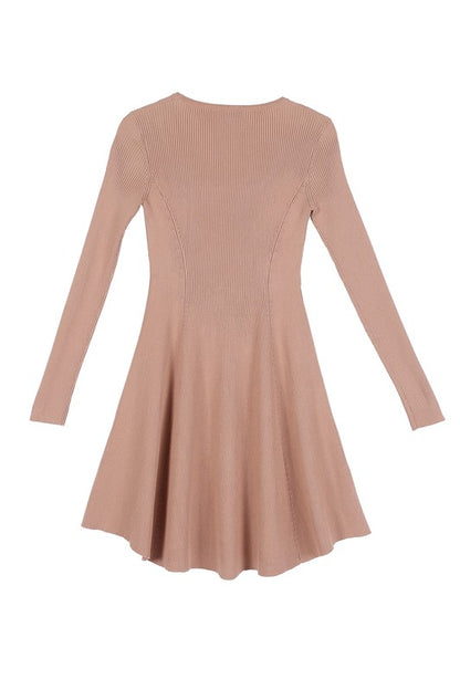 Solid Color Knitted Fit and Flare Dress