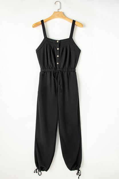 Crystal Textured Drawstring Sleeveless Jumpsuit
