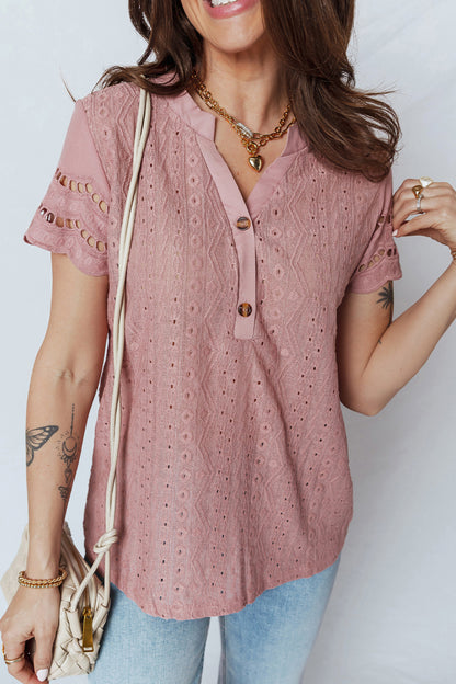 Alexa Lace Button Detail Short Sleeve Blouse