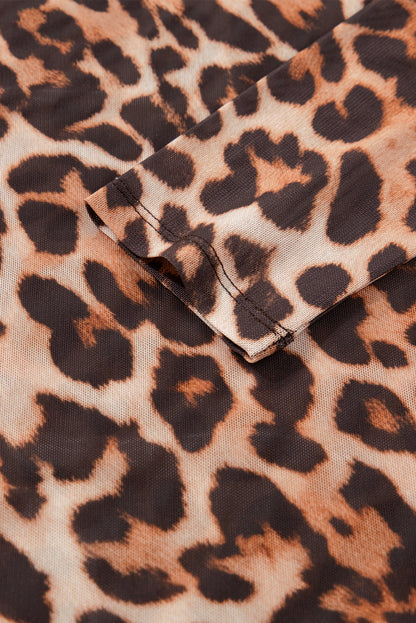 Safari Mock Neck Leopard Mesh Top