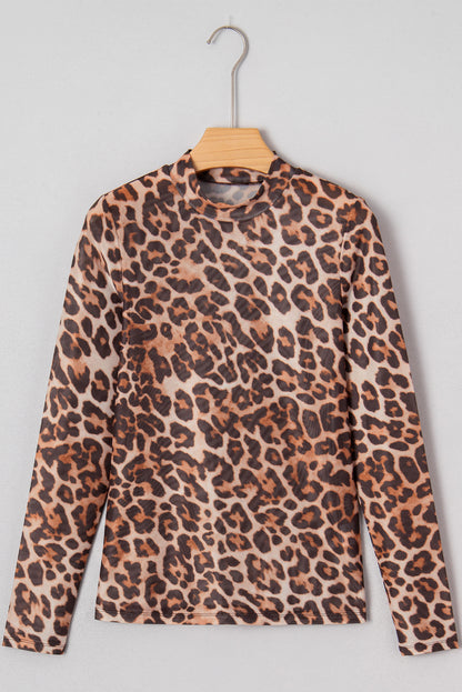 Safari Mock Neck Leopard Mesh Top