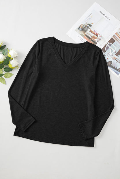 Plain Jane V Neck Long Sleeve Top
