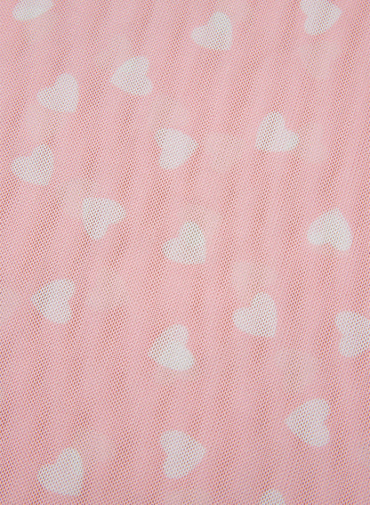 Lovely Heart Print Mesh Short Sleeve Top