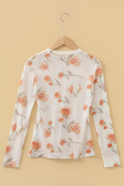 Spring Blossom Mesh Long Sleeve Top