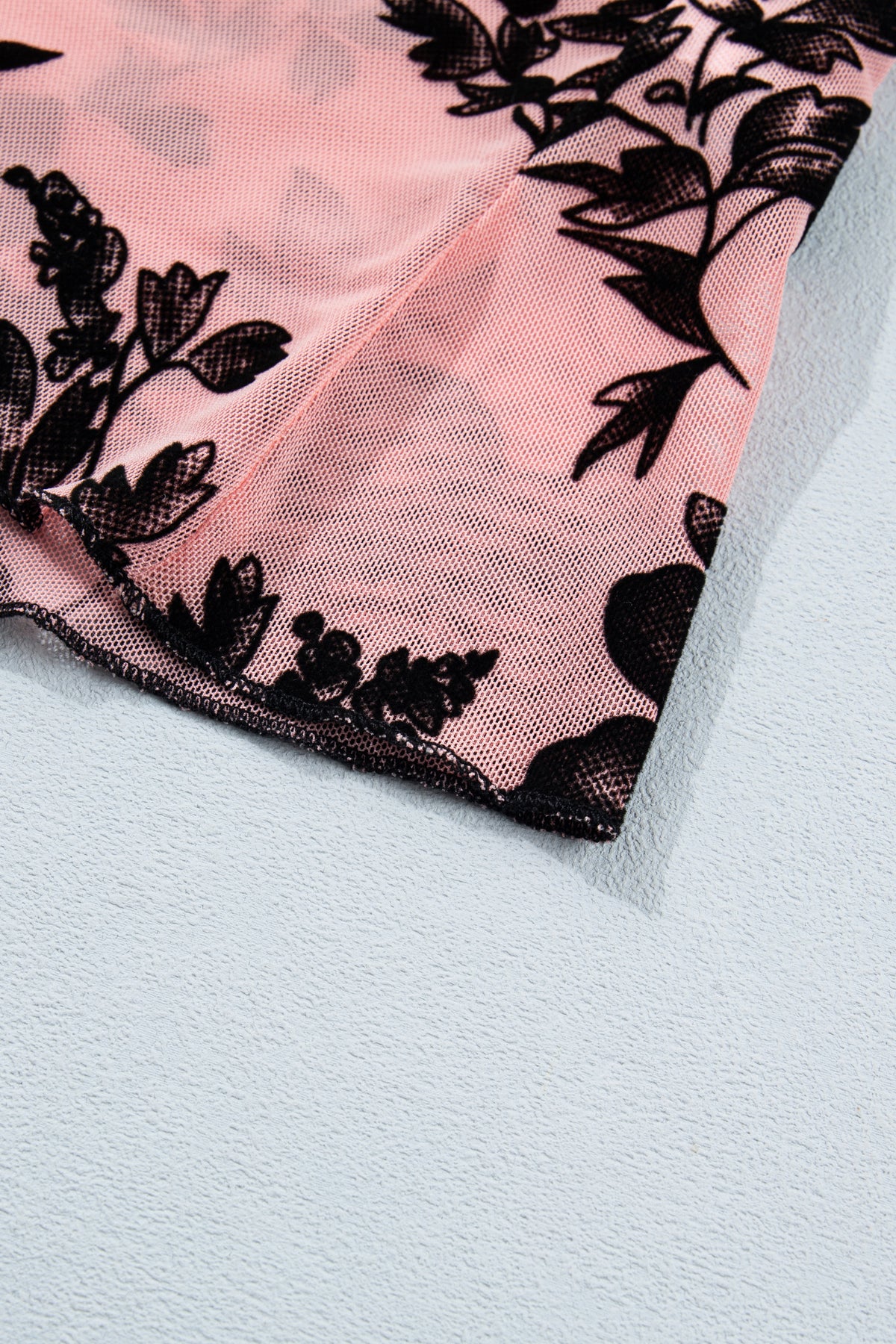 Vintage Floral Velour Accent Mesh Blouse