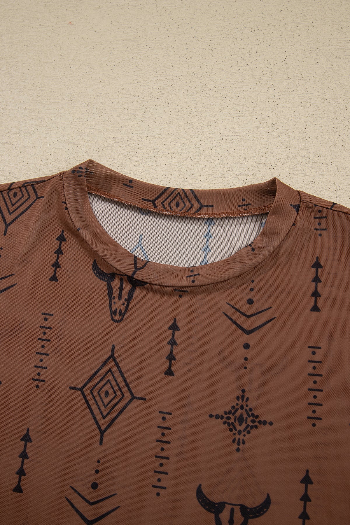 Western Nights Printed Mesh Long Sleeve Top