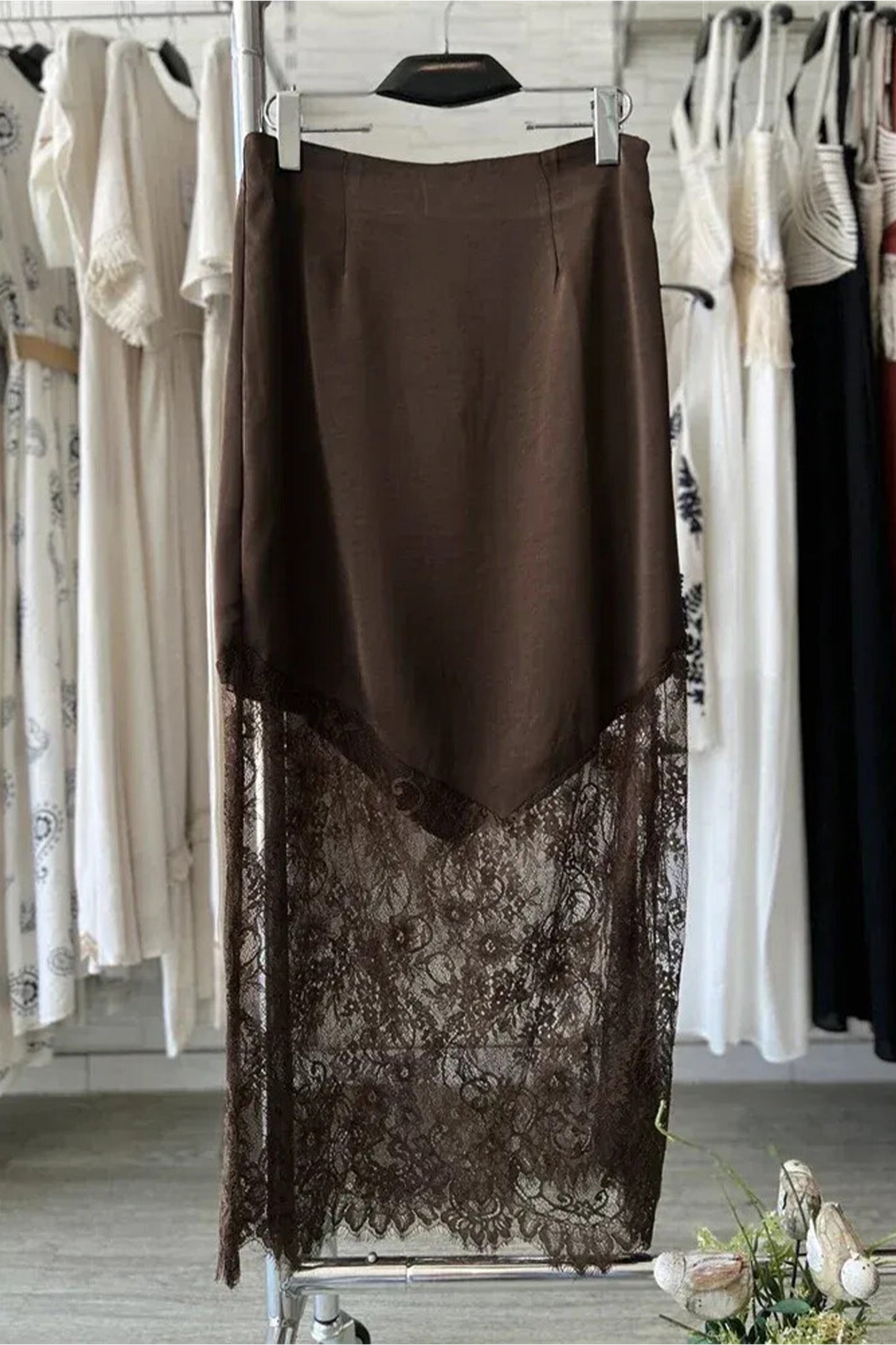 Alyssa Dark Brown Lace Skirt