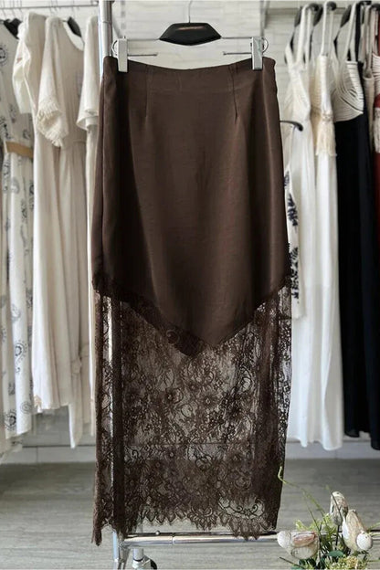Alyssa Dark Brown Lace Skirt