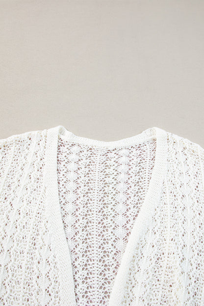 Crochet Knit Drop Shoulder Open Cardigan