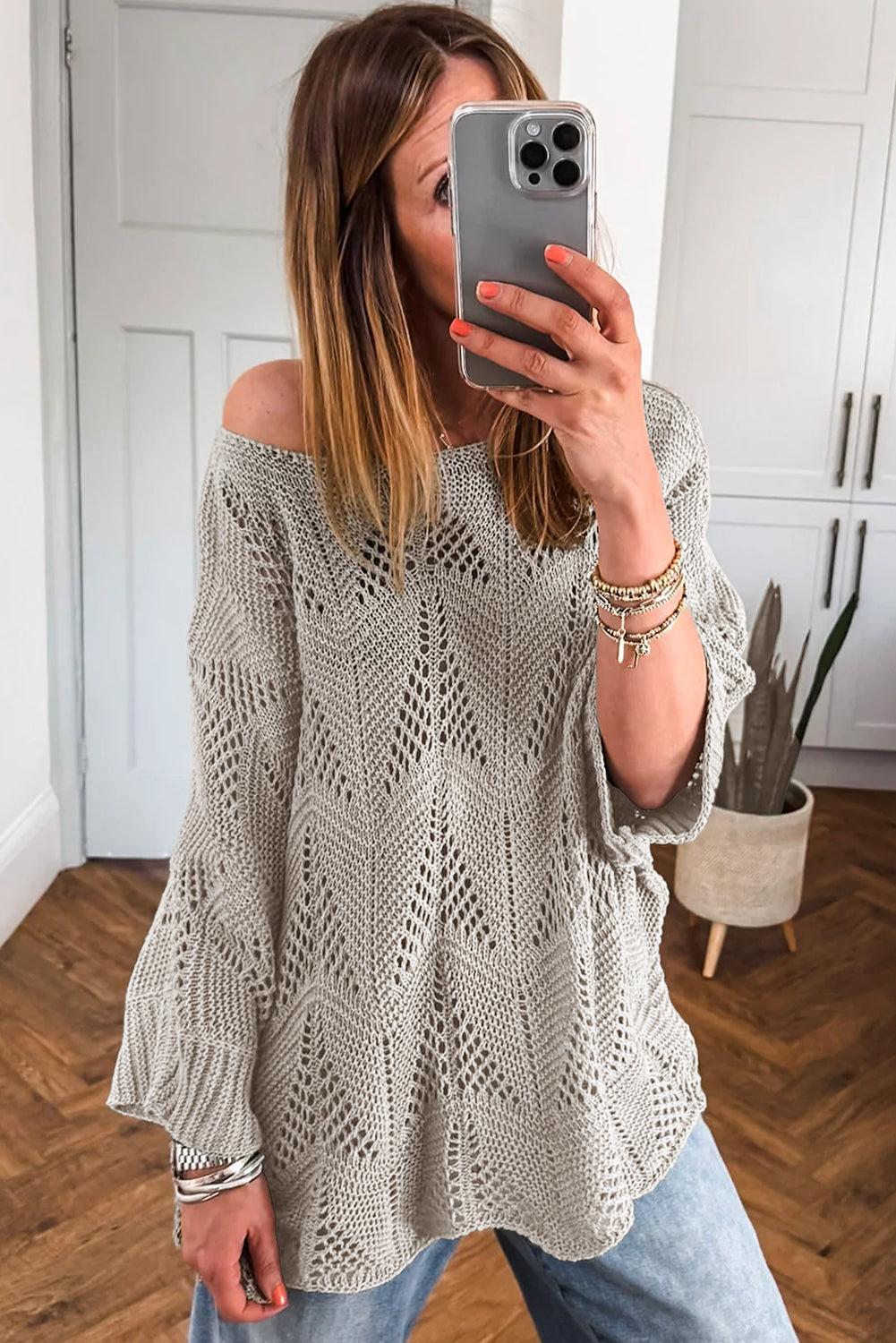 Angelina Crochet Half Sleeve Slouchy Sweater