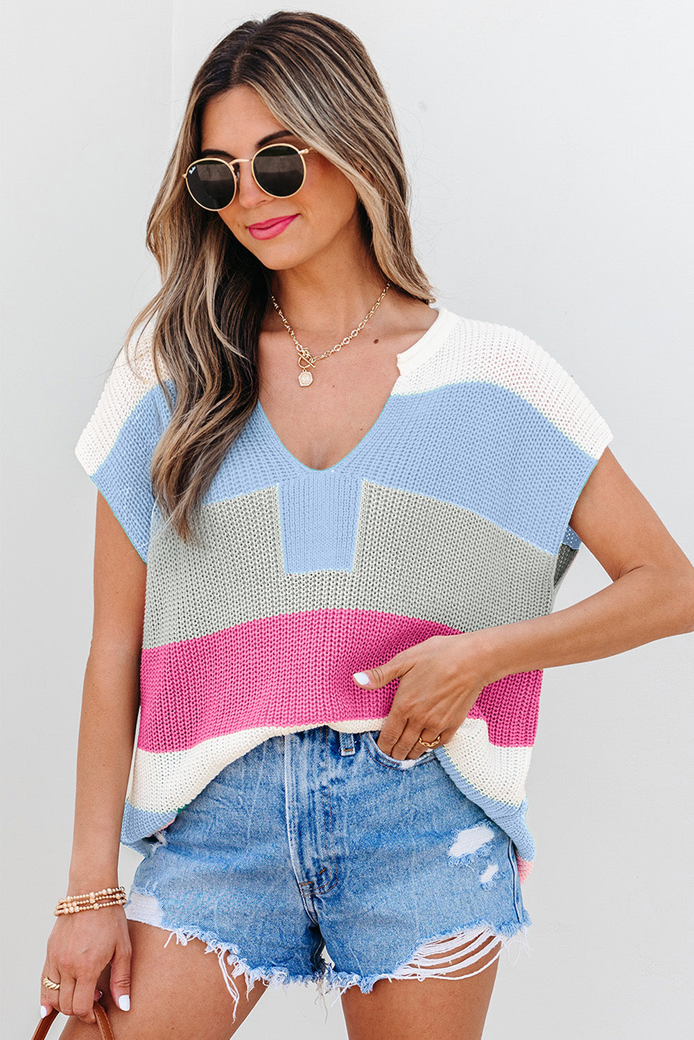 Isla Capsleeve Colorblock Knit Top