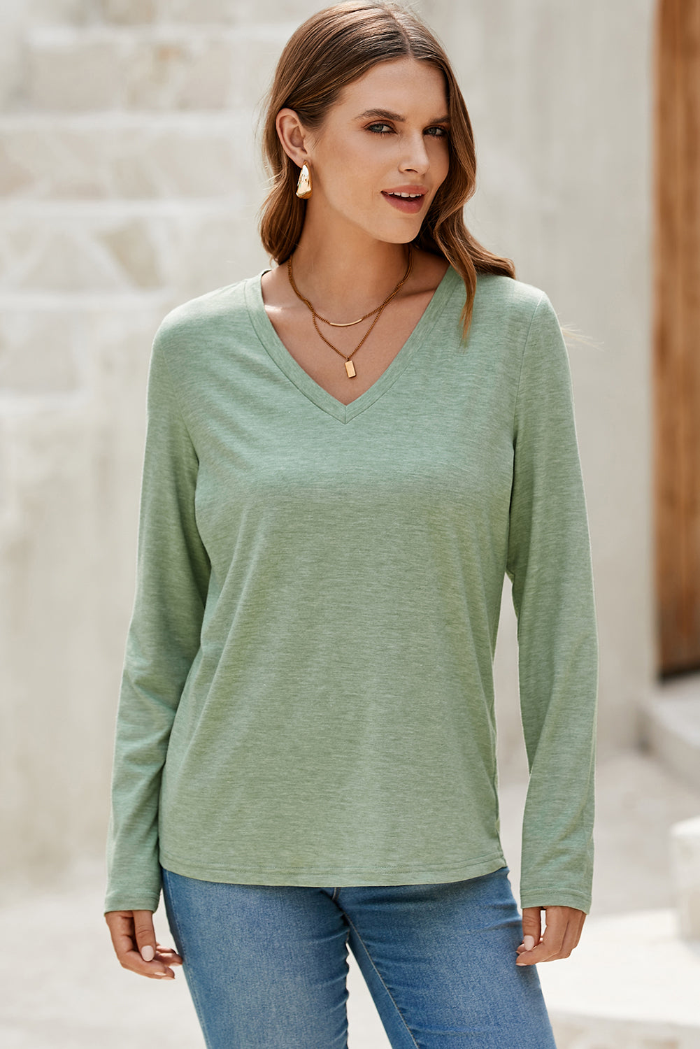 Plain Jane V Neck Long Sleeve Top