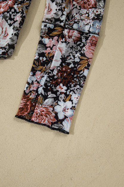 Mary Ellen Floral Print Mesh Mock Neck Top