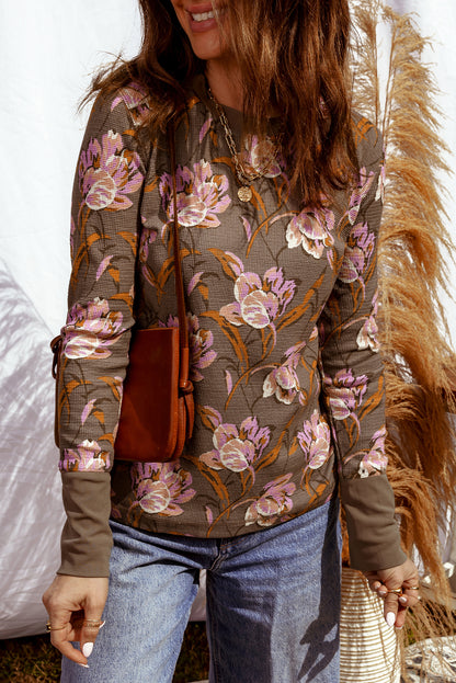 Filomena Floral Print Waffle Knit Long Sleeve Top