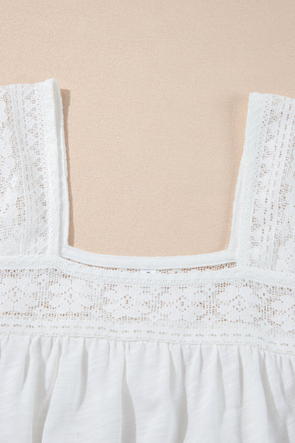 Dainty White Lace Accent Square Neck Shirt