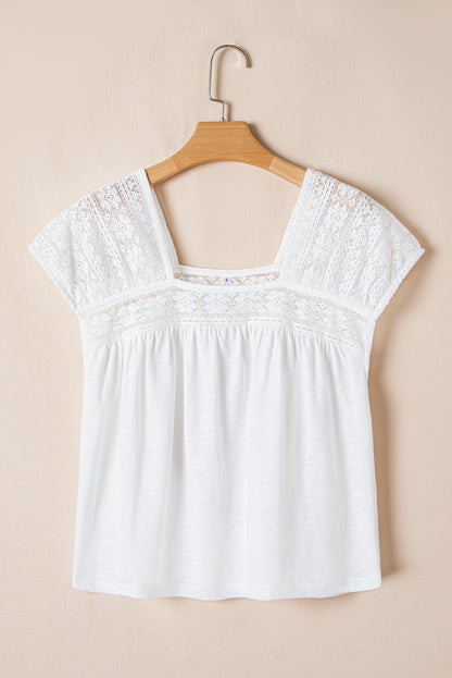 Dainty White Lace Accent Square Neck Shirt