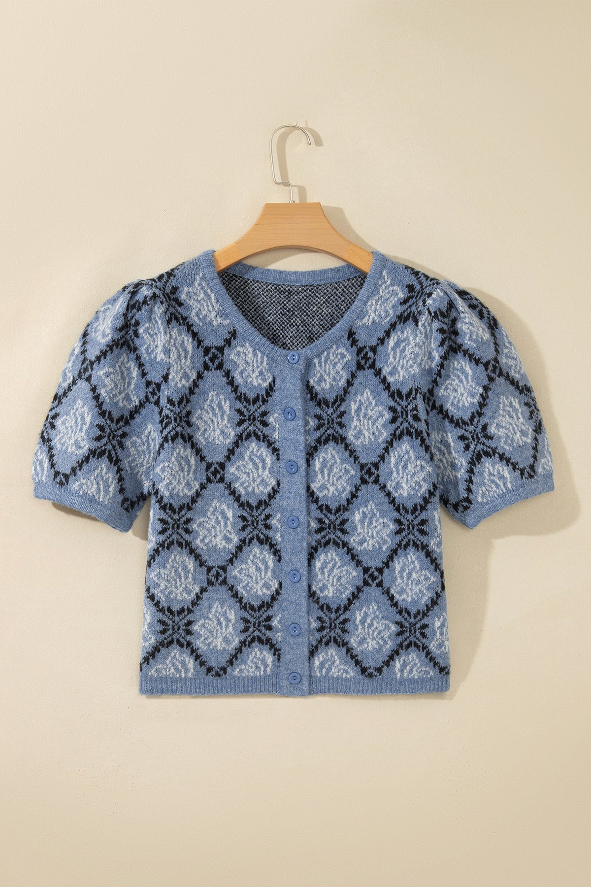 Modern Damask Print Button Down Cardigan