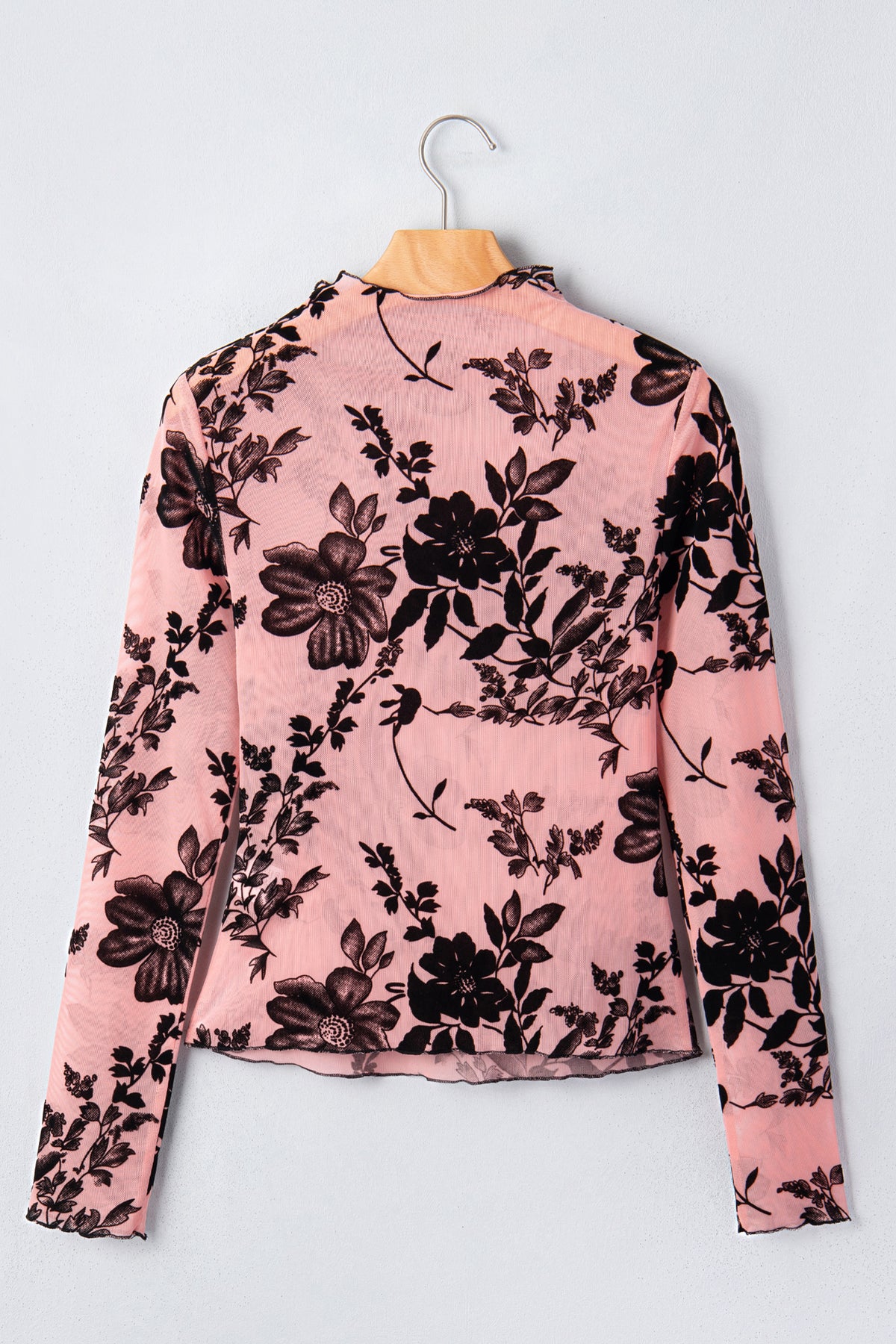 Vintage Floral Velour Accent Mesh Blouse