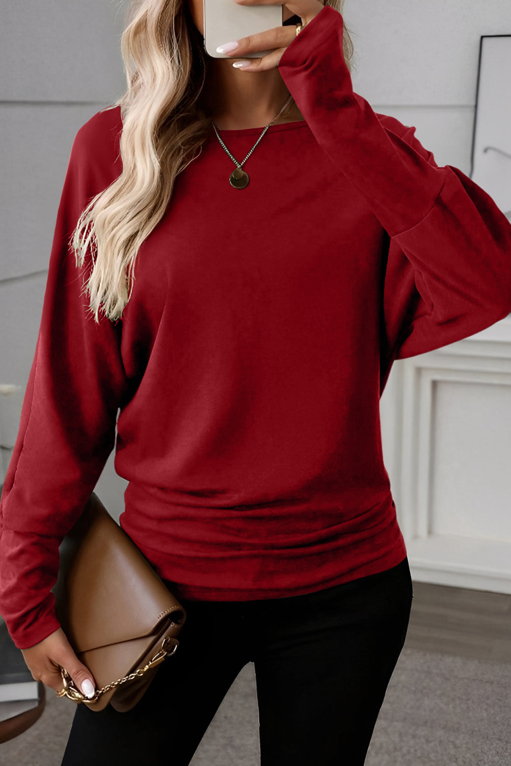 Crimson Extended Cuffs Long Sleeve Top