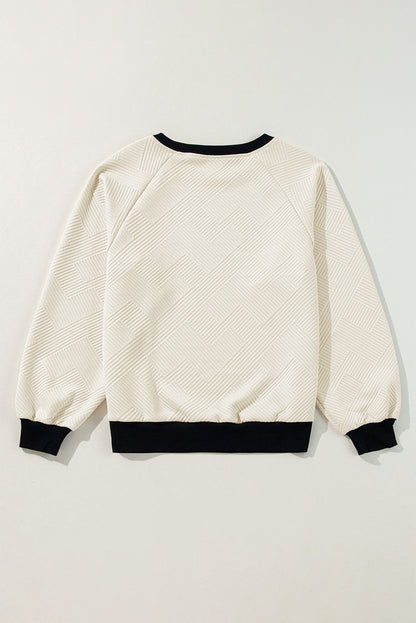 Contrast Edge Textured Raglan Sleeve Top